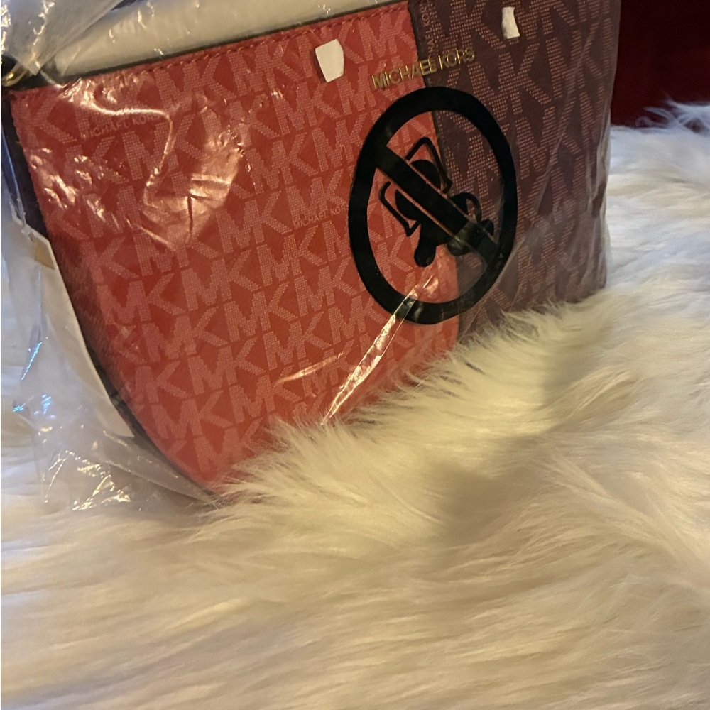 Michael Kors Coral Pink MK Monogram Tote with Gold Logo